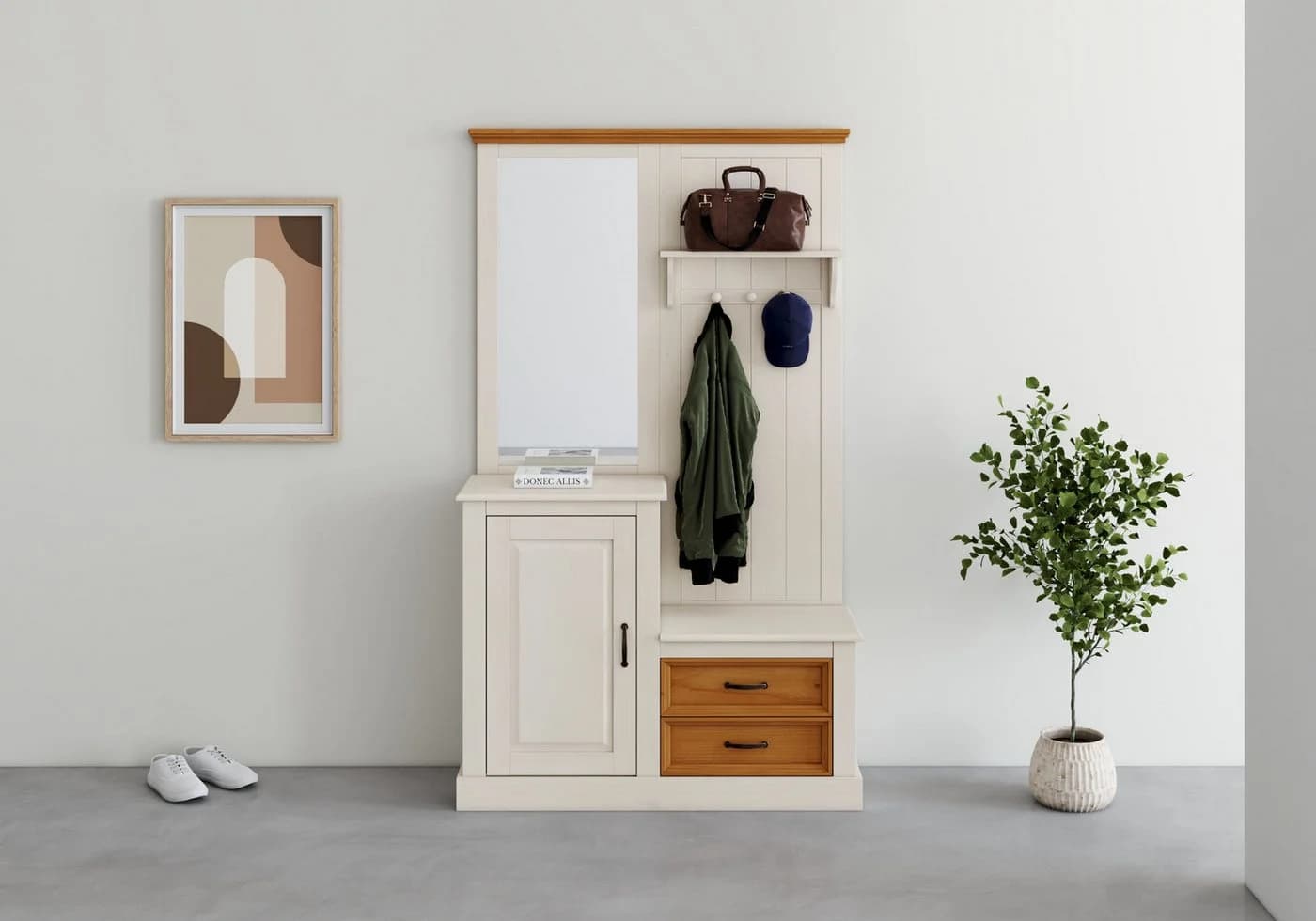 OTTO home Kompaktgarderobe Selma Massivholz Weiß mit Spiegel - Bild 2