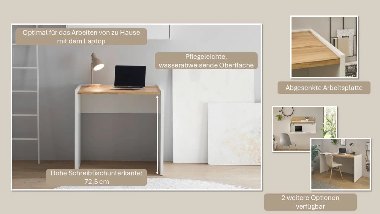 HOME AFFAIRE CiTY/GiRON Schreibtisch Weiß Eiche Dekor Modern - Bild 3