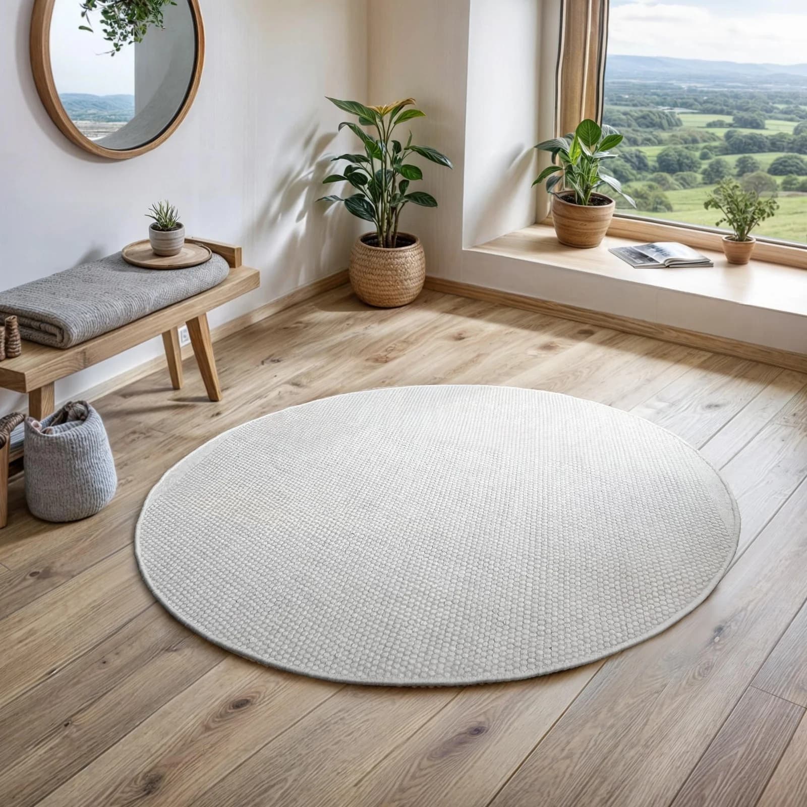 OTTO HOME Wolltraum Pur Wollteppich Rund Naturweiß Uni