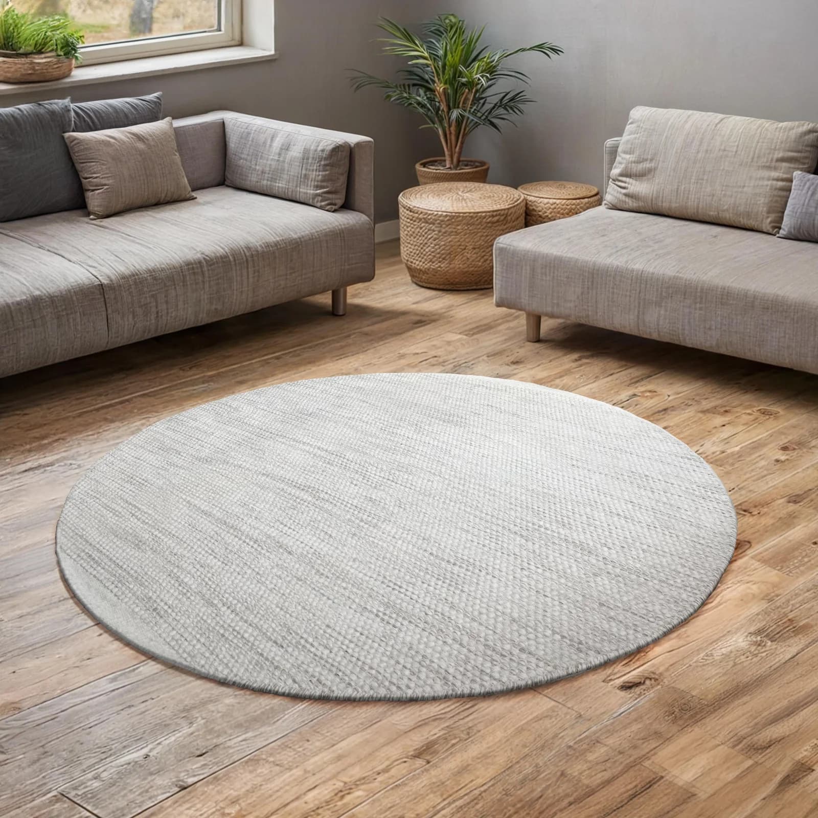 OTTO HOME Wollteppich Woolscape Rund Beige Grau Meliert