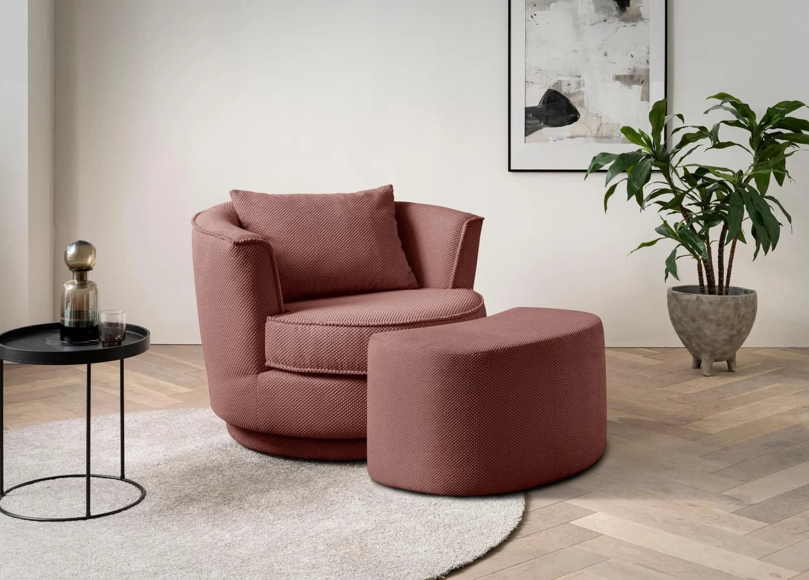 HOME AFFAIRE Drehsessel MAISIE mit Hocker Altrosa MEGA CORD