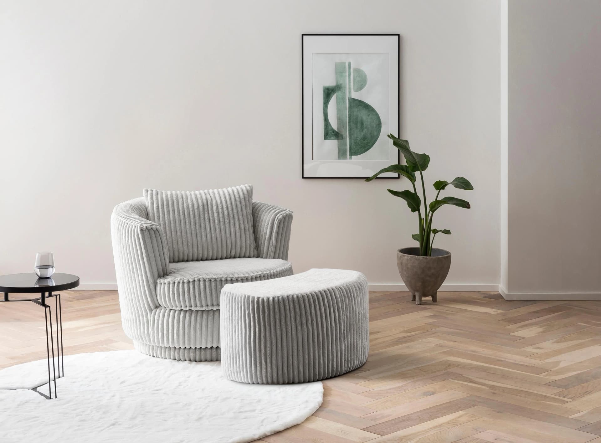 HOME AFFAIRE Drehsessel MAISIE mit Hocker Hellgrau MEGA-Cord