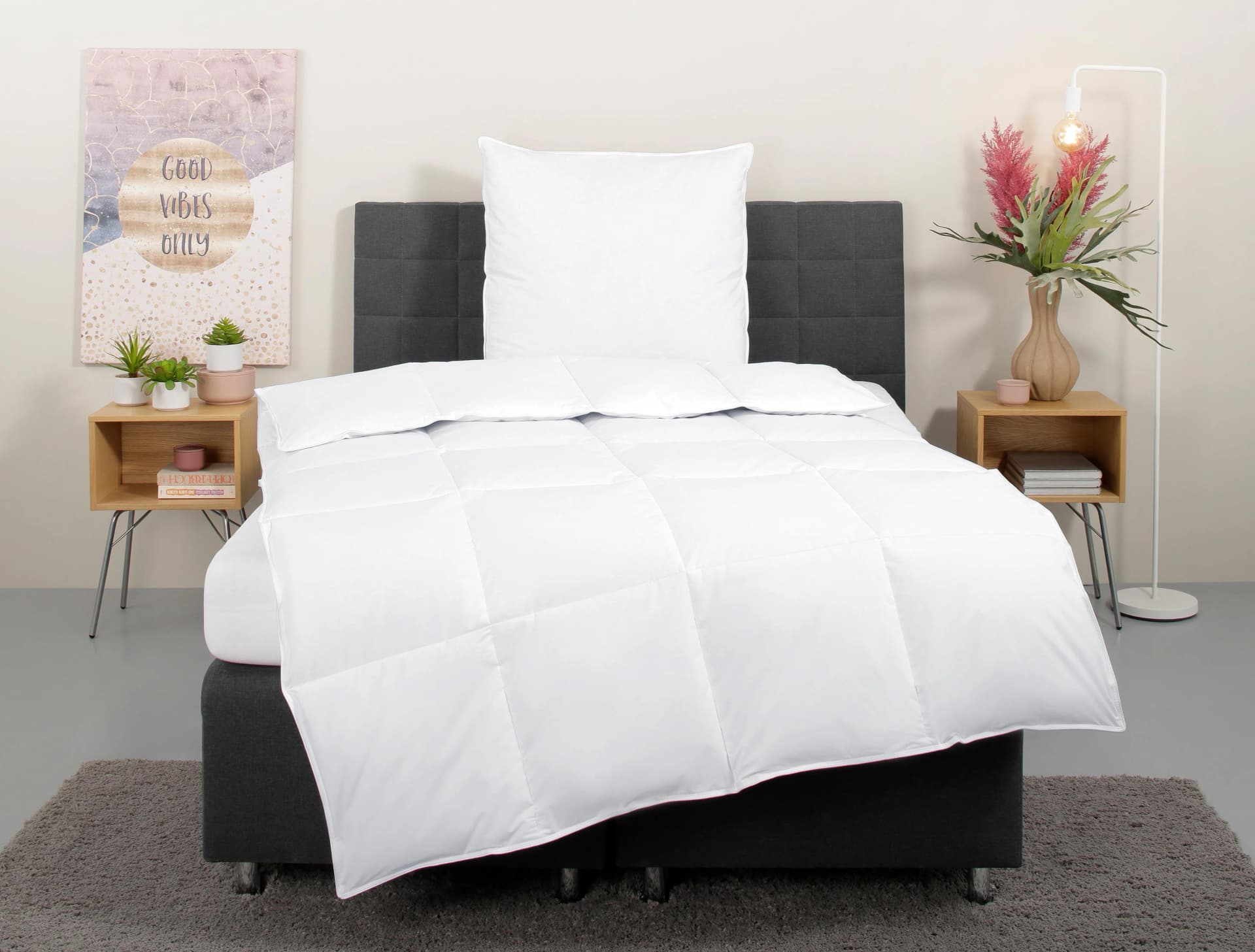 OTTO HOME Daunenbettdecke + Kopfkissen Set Cyra Weiß Baumwolle