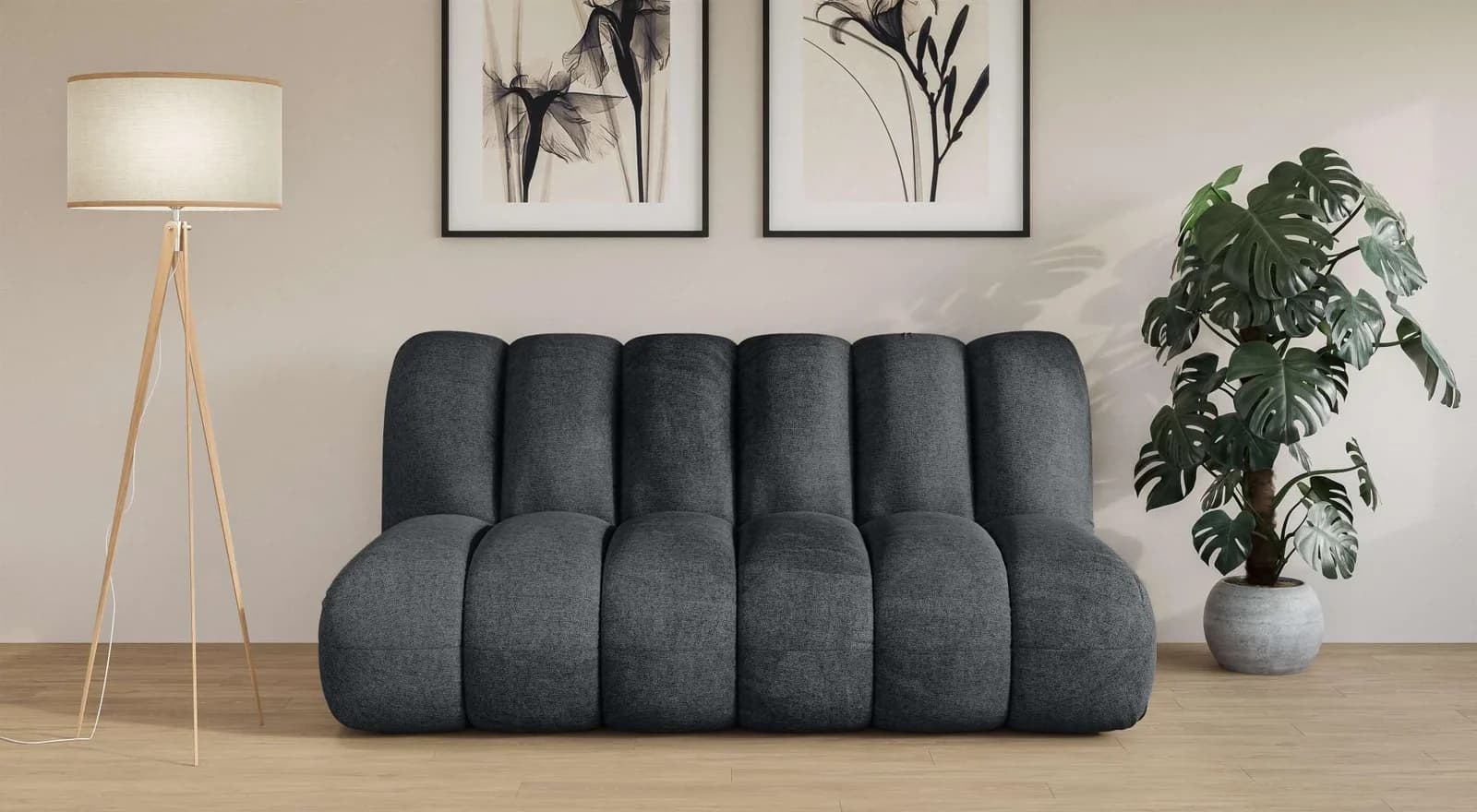 2,5-Sitzer Priya Designersofa Anthrazit Chenilleoptik