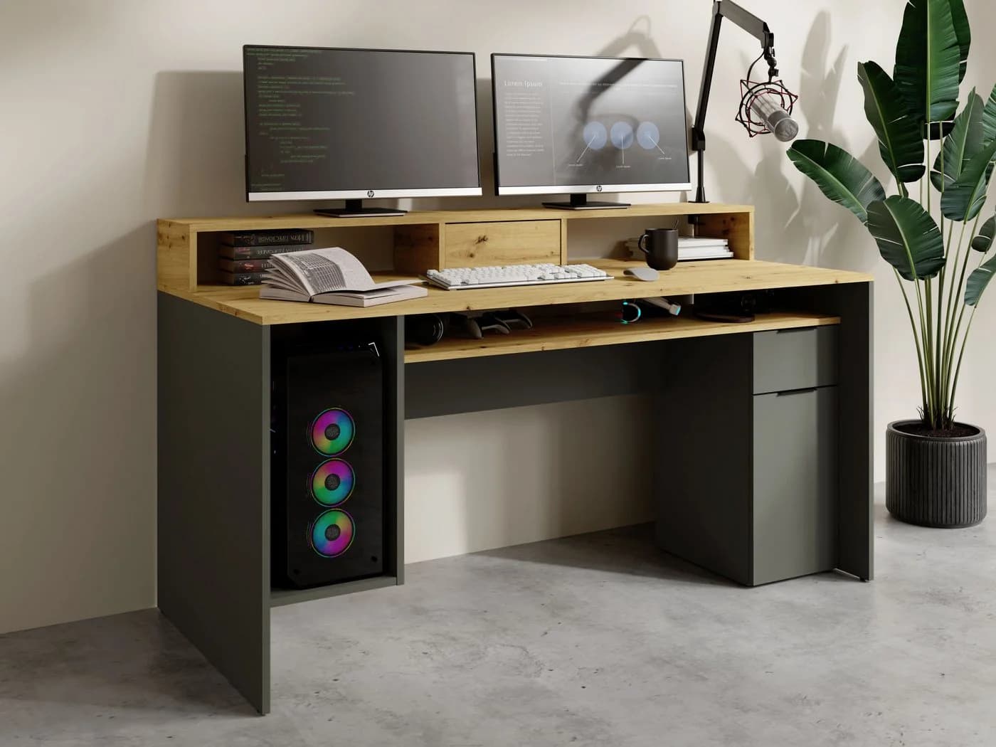 OTTO HOME Schreibtisch Peoria Grau Eiche mit Schublade - Bild 4
