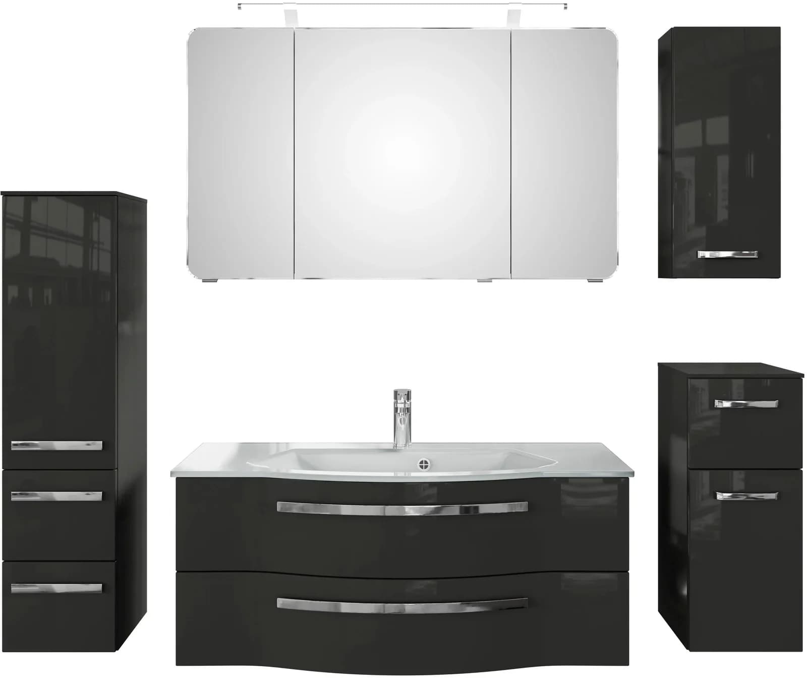 Badmöbel-Set SAPHIR Serie 4005 vormontiert Glaswaschbecken Spiegelschrank Grau