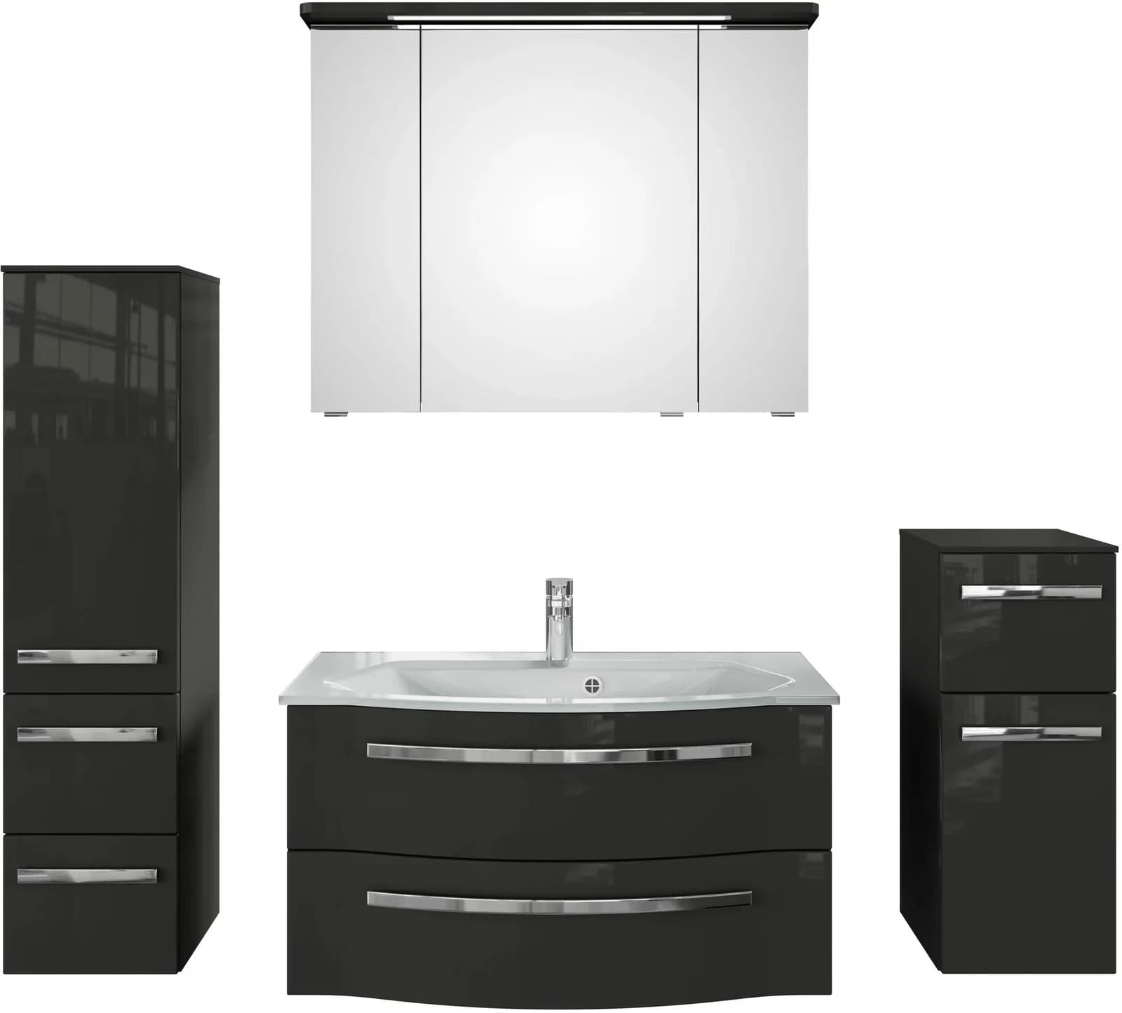 Badmöbel-Set SAPHIR Serie 4005 Glaswaschbecken Spiegelschrank Grau
