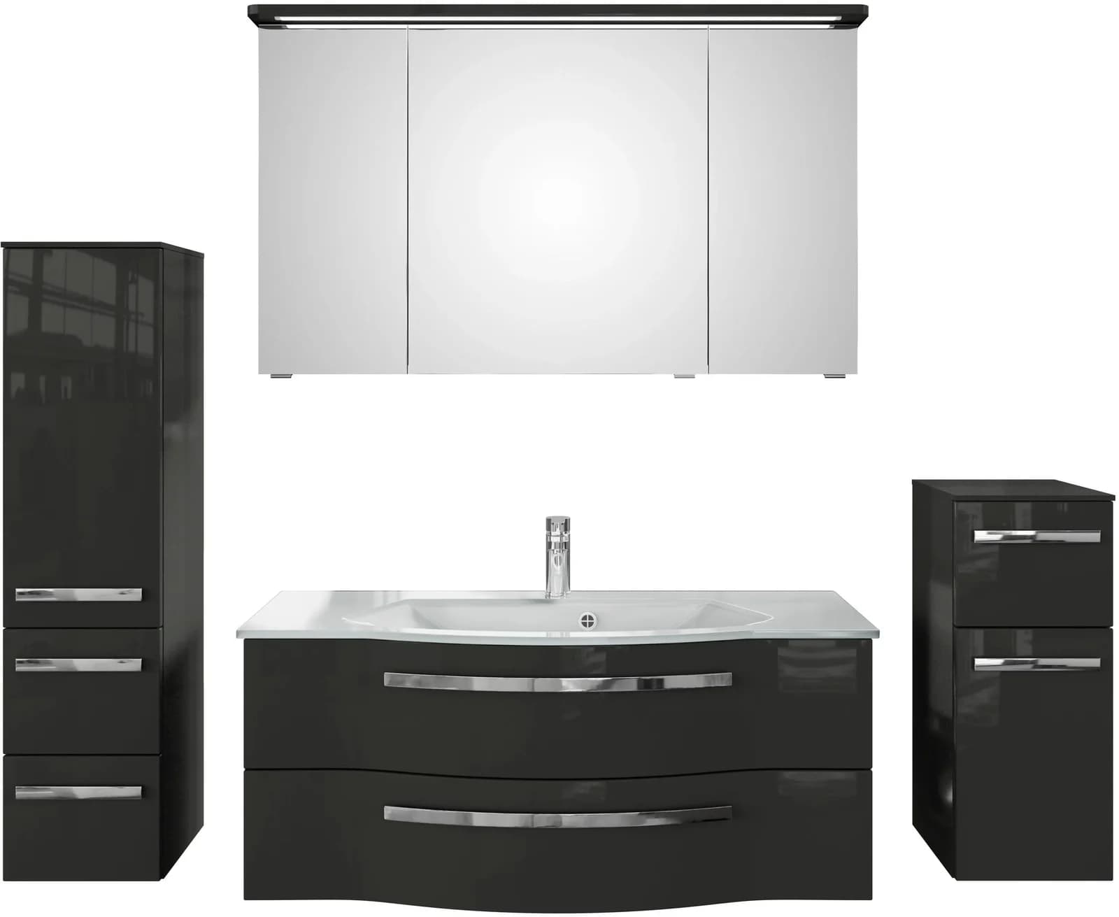 Badmöbel-Set SAPHIR Serie 4005 vormontiert Glaswaschbecken Spiegelschrank Grau Holzwerkstoff
