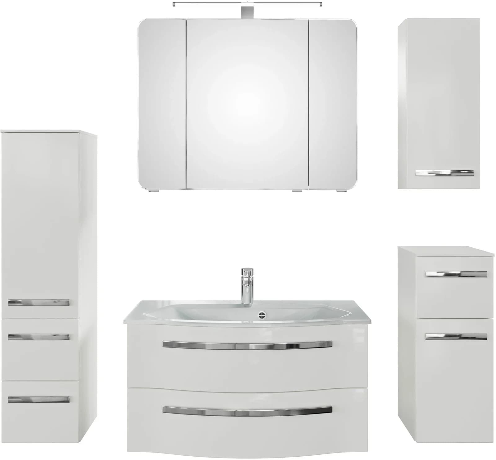 Badmöbel-Set SAPHIR Serie 4005 vormontiert Glaswaschbecken Spiegelschrank Weiß Holzwerkstoff