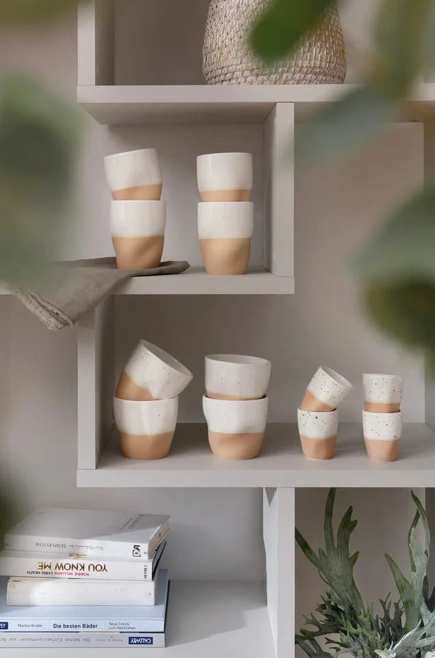 MY HOME Trinkbecher Set 4-teilig Steinzeug Weiß Natur