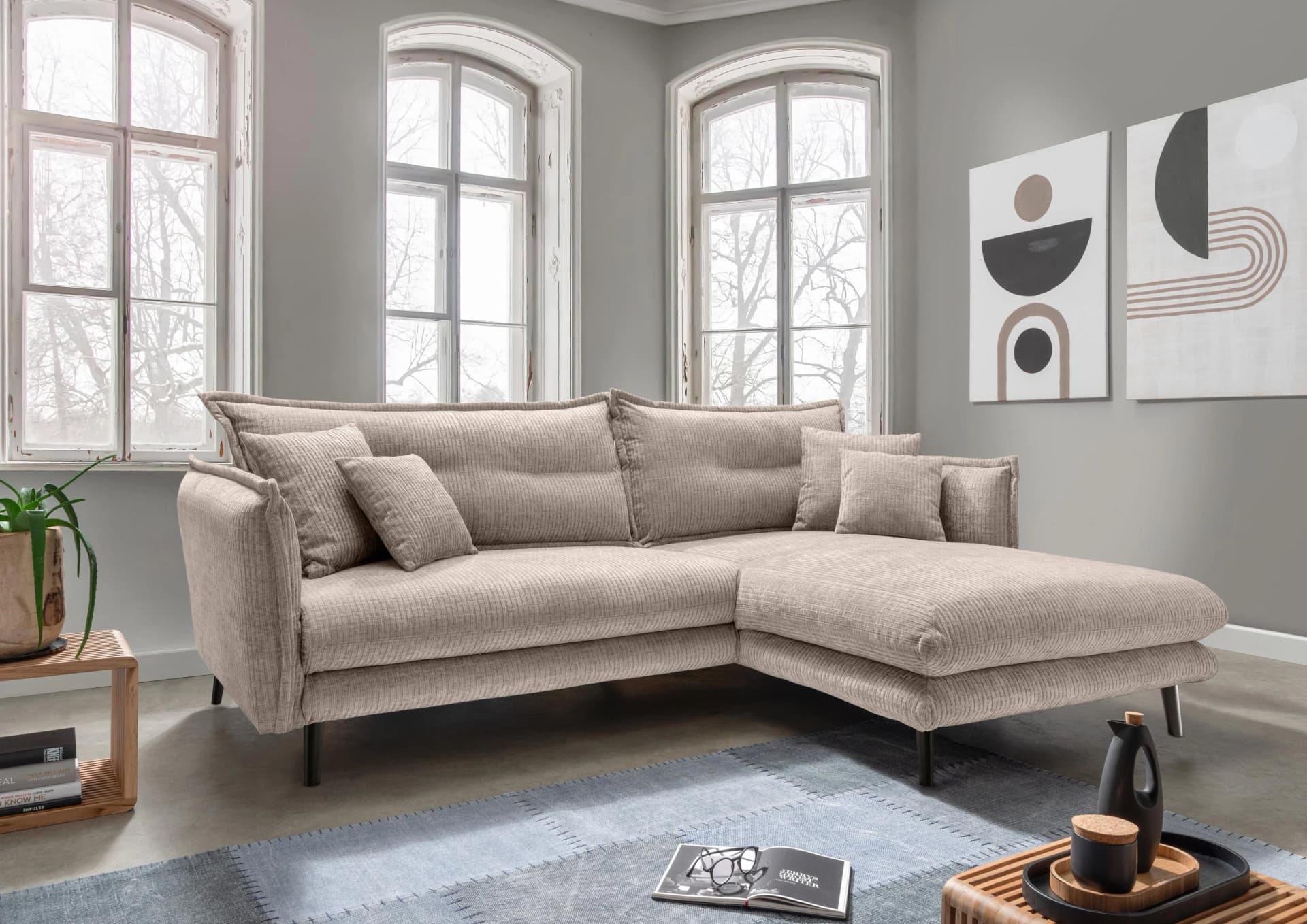 HOME AFFAIRE Ecksofa Lazio Modern Beige Samt