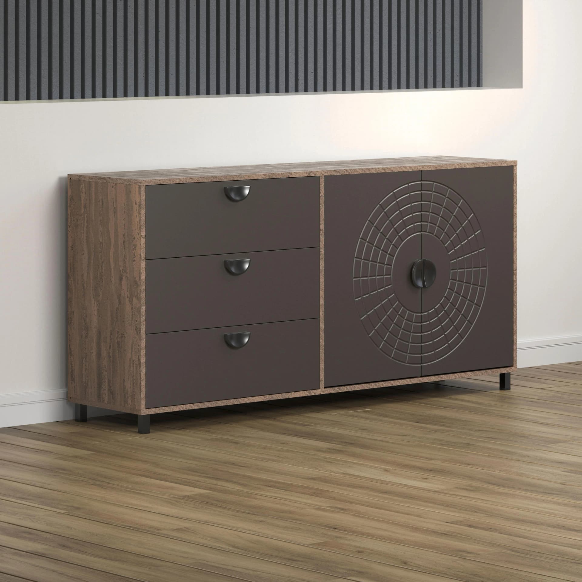 HOME AFFAIRE Sideboard Fusion Braun mit Kreismuster & Soft-Close