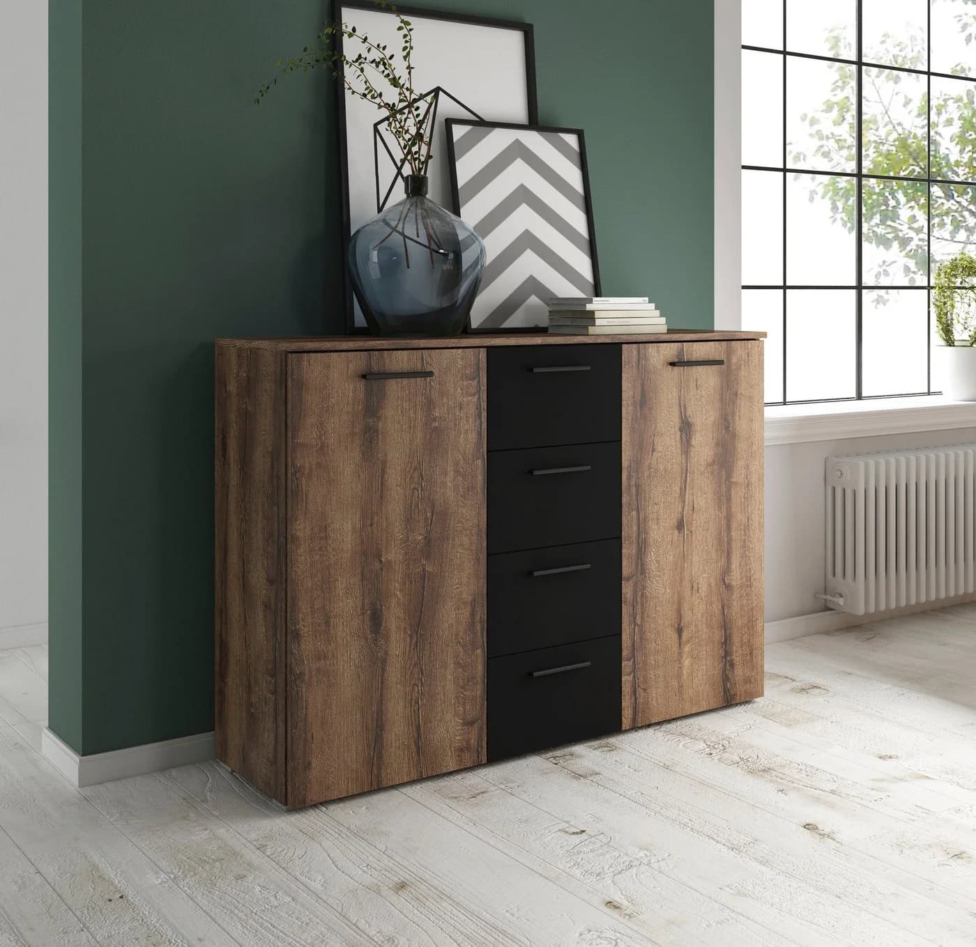 Home affaire Kombikommode Beta Schwarz Eiche 132cm