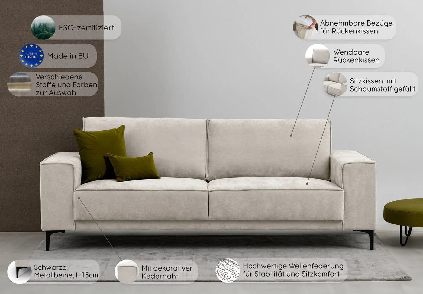 OTTO HOME OLAND 3-Sitzer Sofa Skandi-Design Braun Polyester - Bild 3