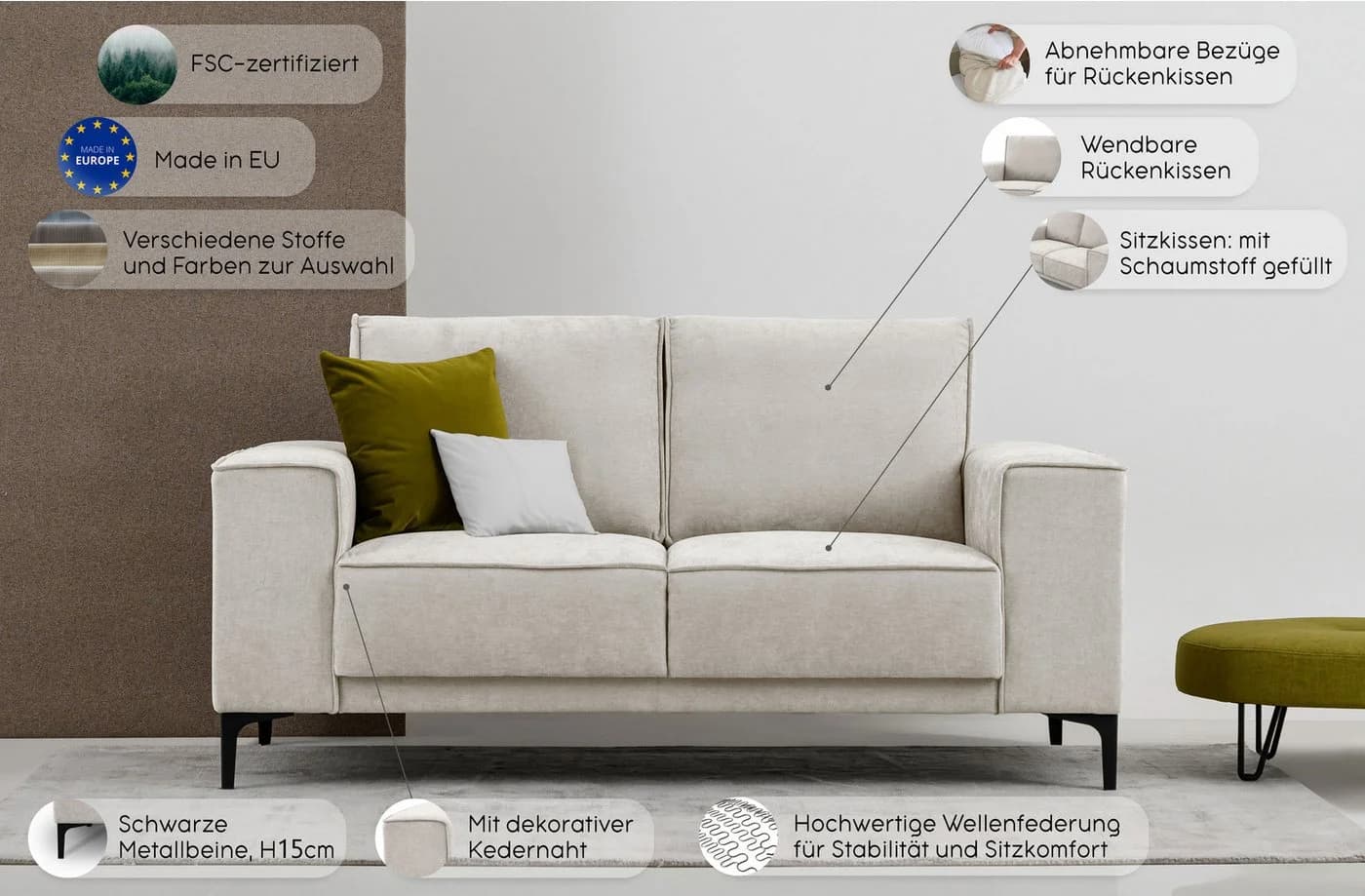 OTTO HOME Kompaktsofa Oland 2-Sitzer Braun Skandi Design - Bild 3