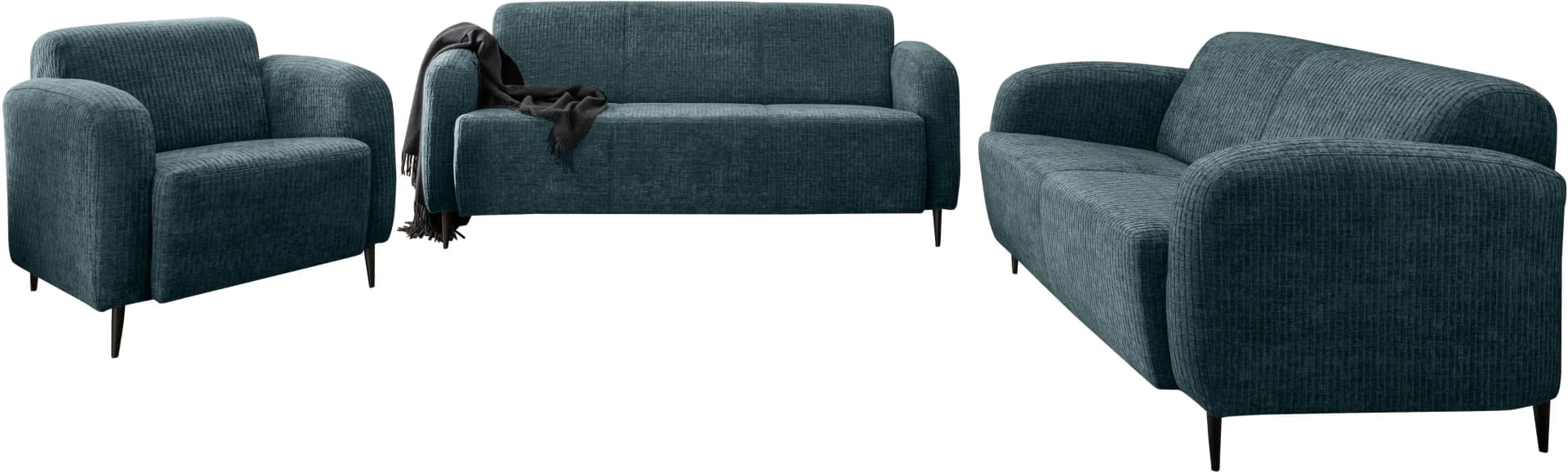 HOME AFFAIRE Marone Polstergarnitur Set Ocean Blau 3-Sitzer 2-Sitzer Sessel