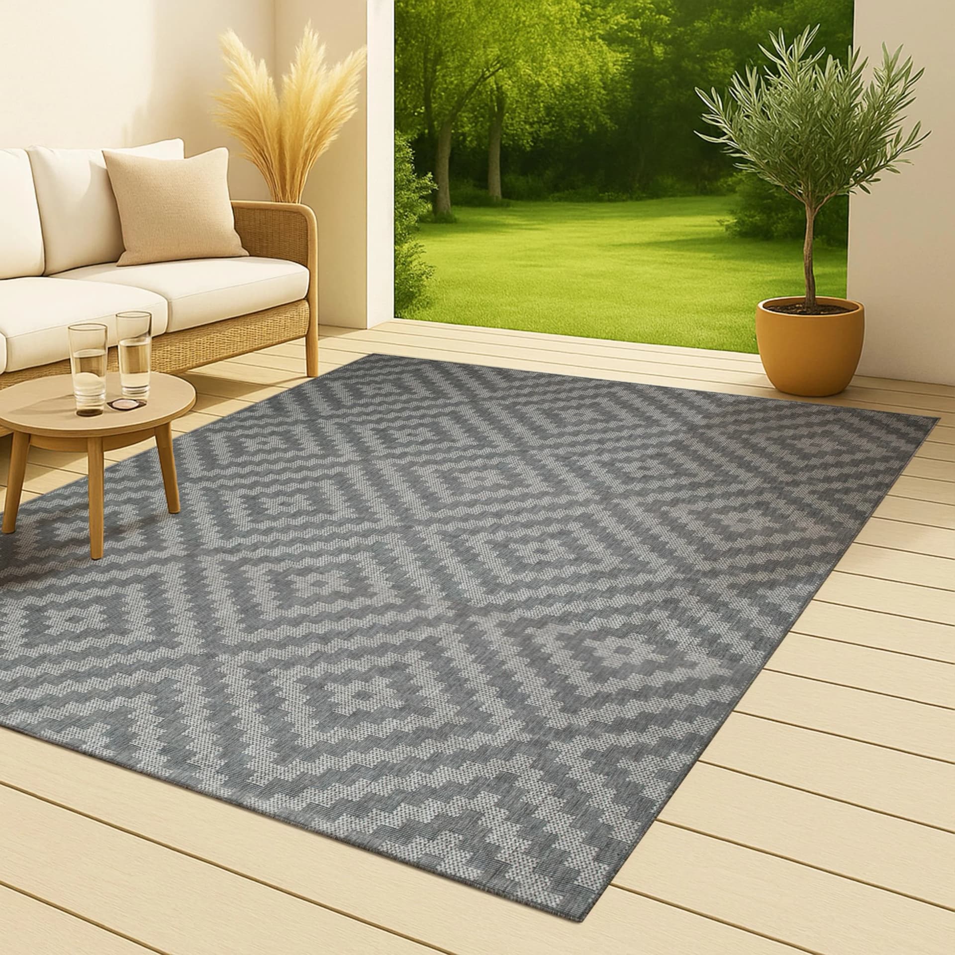 my home Cordoba Sisal-Optik Outdoor-Teppich Grau