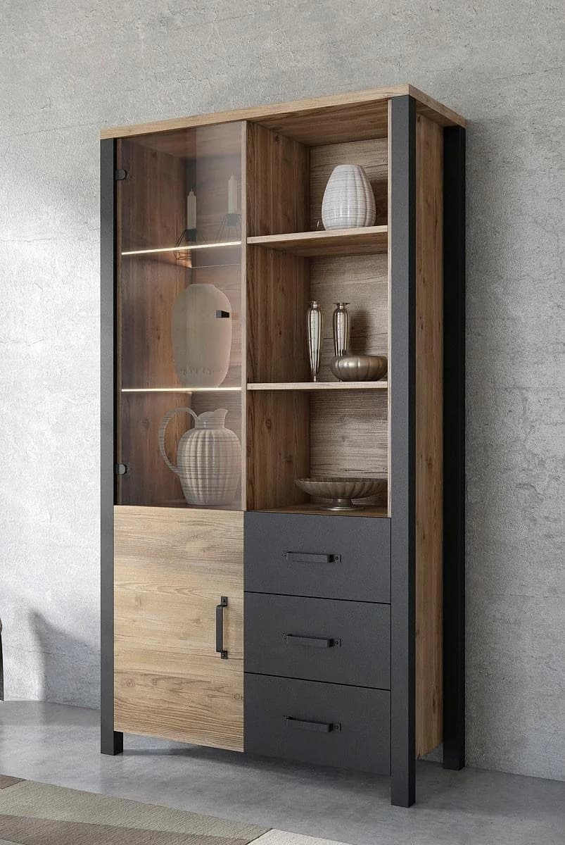 HOME AFFAIRE Vitrine Olin Schwarz Matt Holzoptik