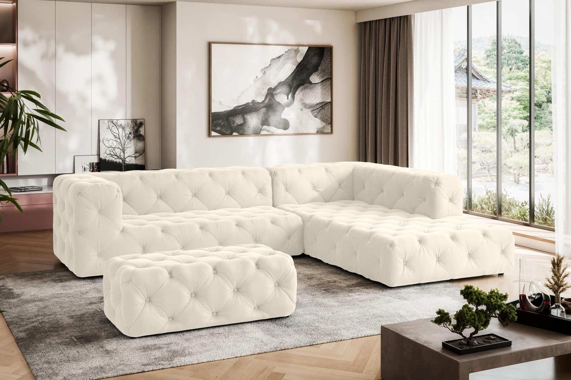HOME AFFAIRE Ecksofa FOLLINA L-Form Beige mit Ottomane Chesterfield