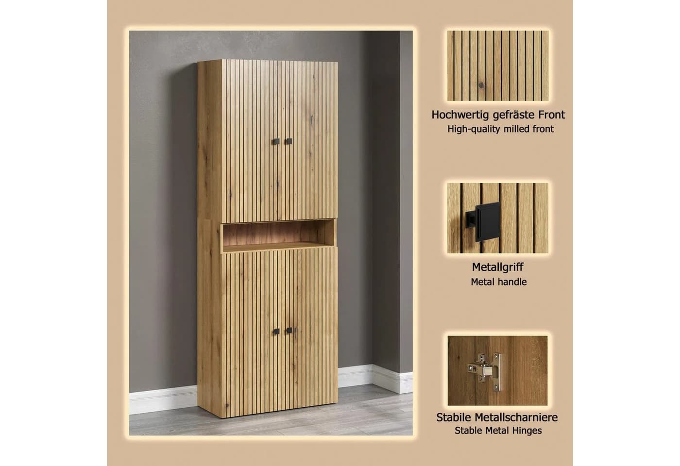 welltime Hochschrank Amrum Badezimmerschrank Braun Modern - Bild 3