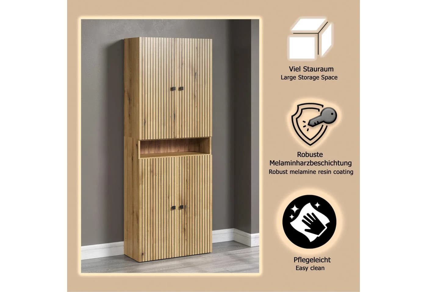 welltime Hochschrank Amrum Badezimmerschrank Braun Modern - Bild 4