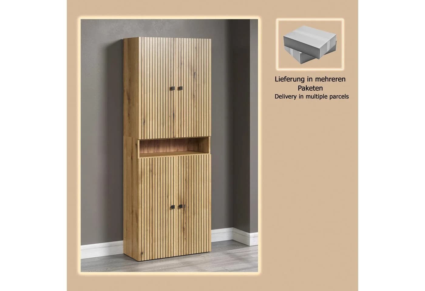 welltime Hochschrank Amrum Badezimmerschrank Braun Modern - Bild 5