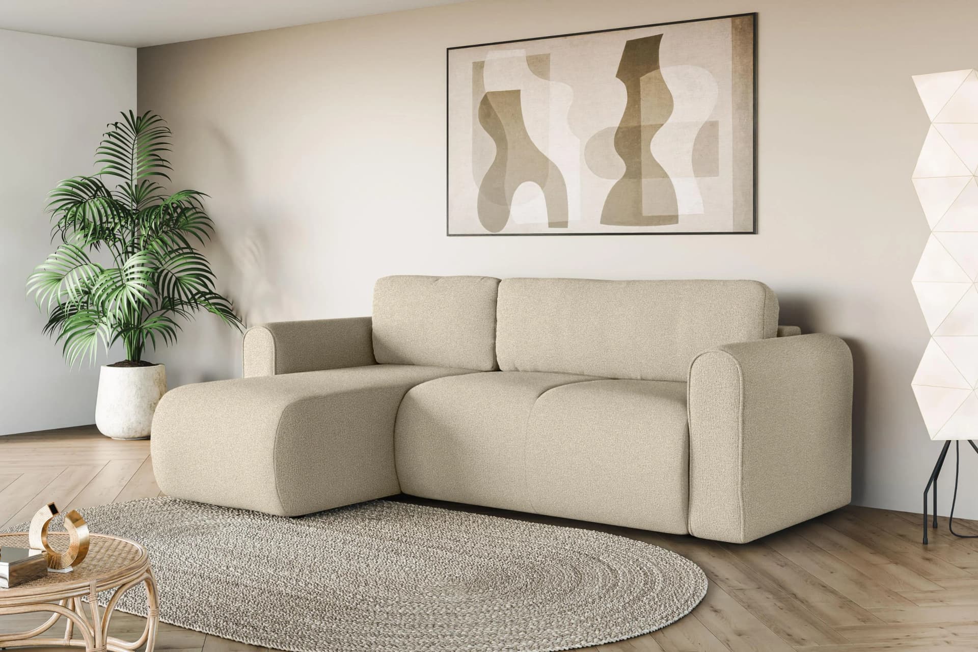 OTTO HOME Ecksofa Zacharia Beige mit Bettkasten und Recamiere