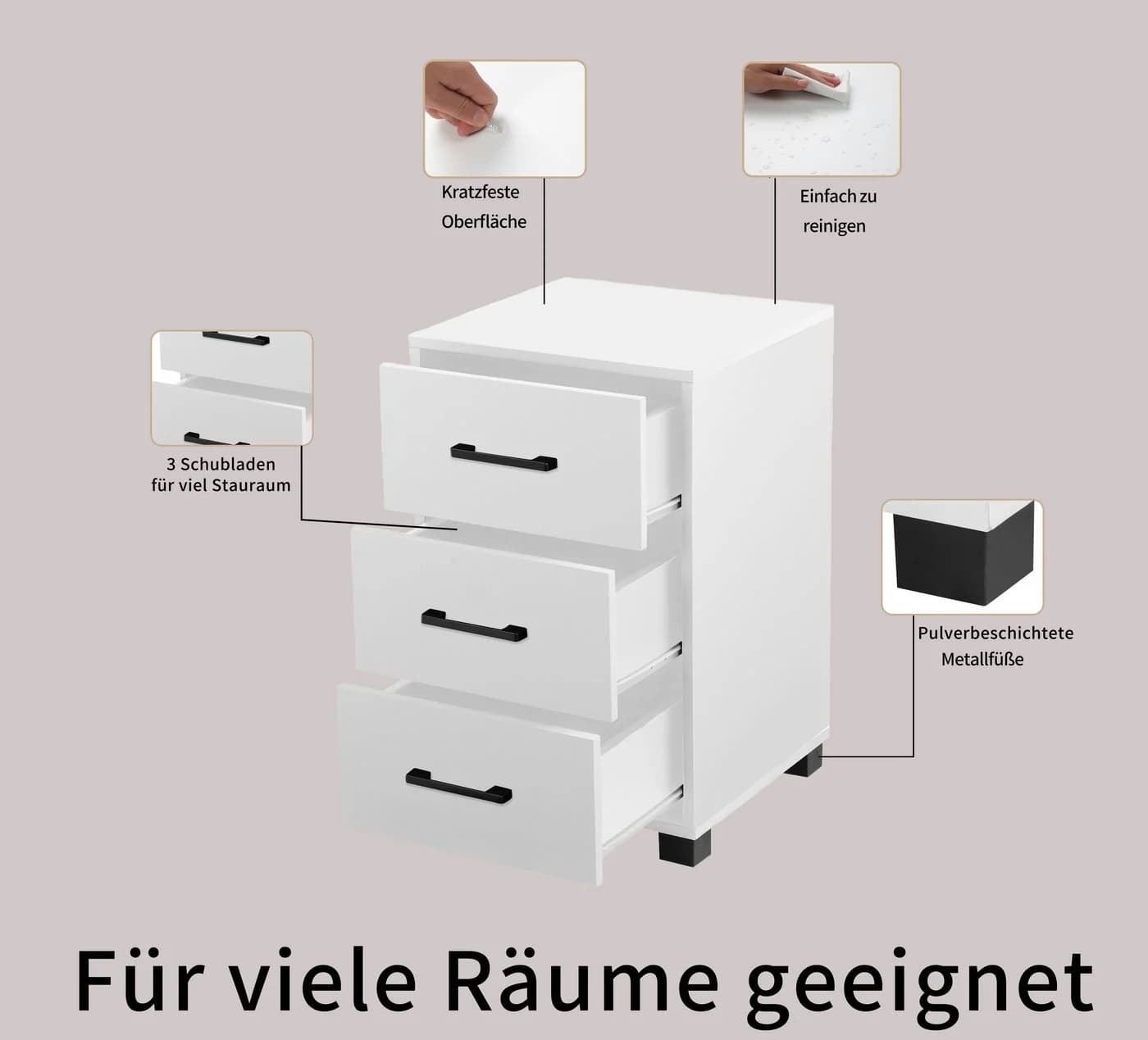 OTTO HOME Bürocontainer Moid 3 Schubladen Weiß Schwarz - Bild 3