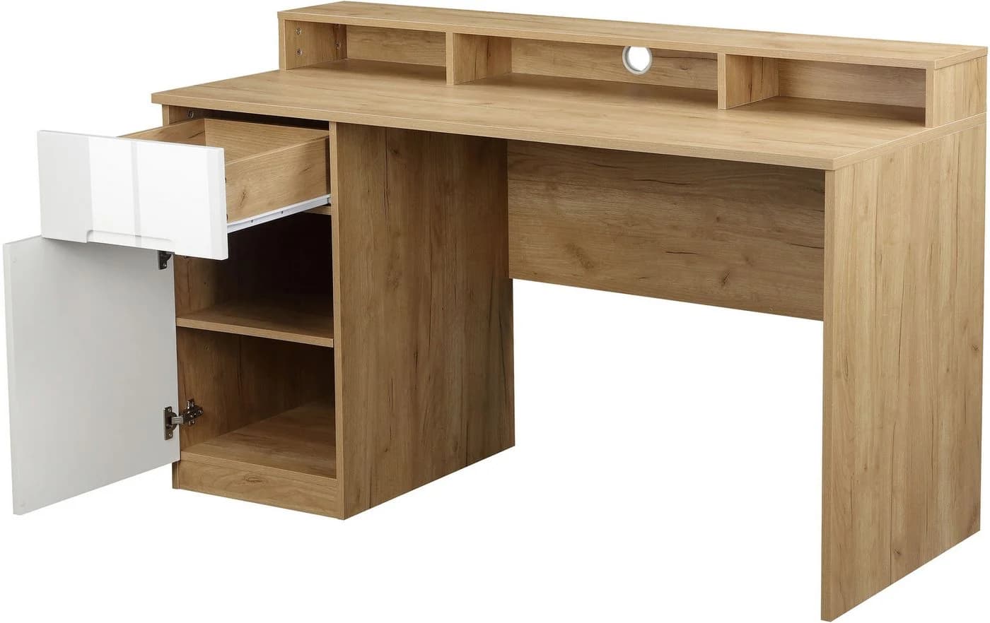 OTTO HOME Lund Schreibtisch Weiß Eichefarben Hochglanz - Bild 5