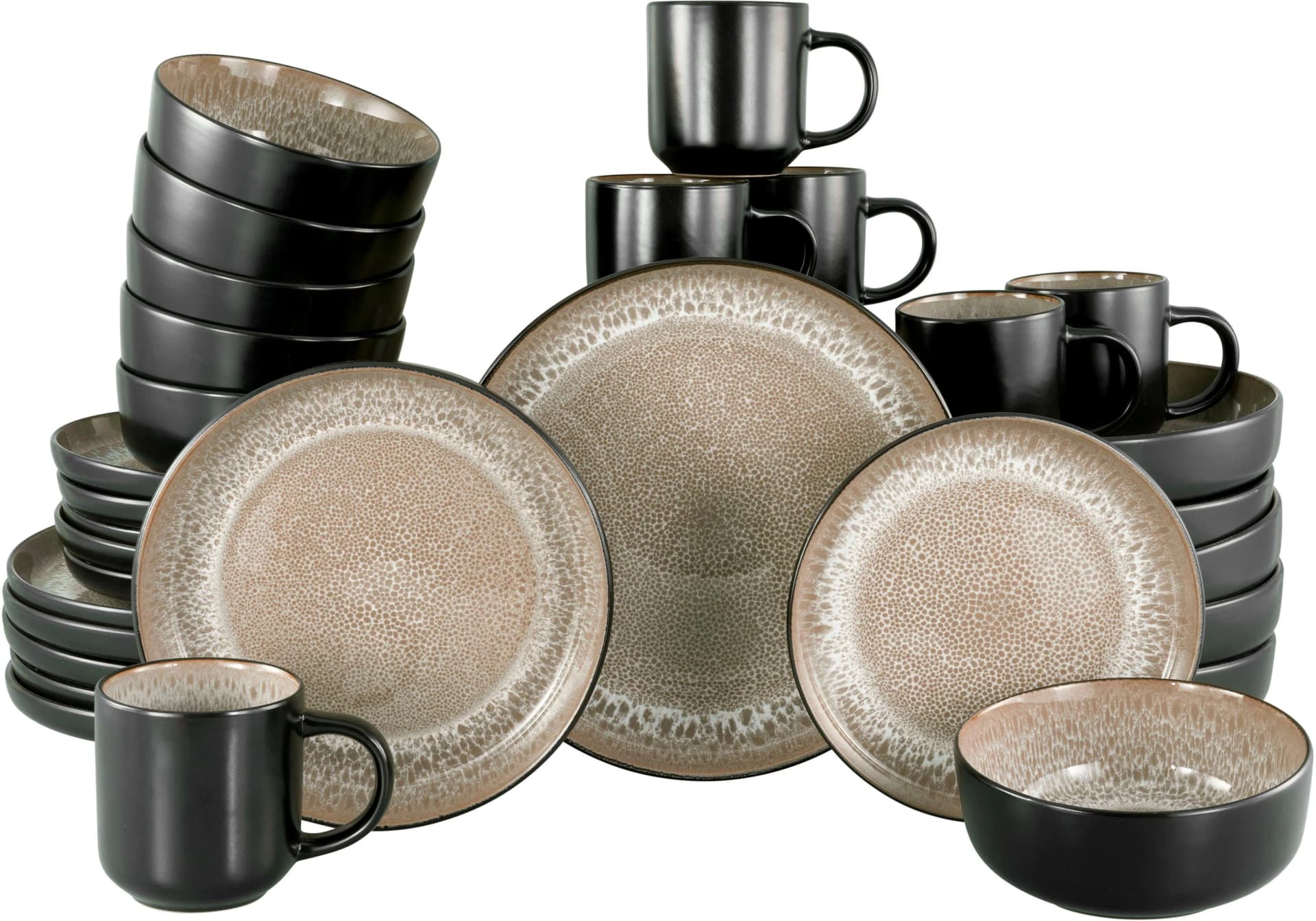 Kombiservice OTTO HOME modernes Geschirr-Set Service Novalee Beige/Schwarz 30-tlg. Steinzeug