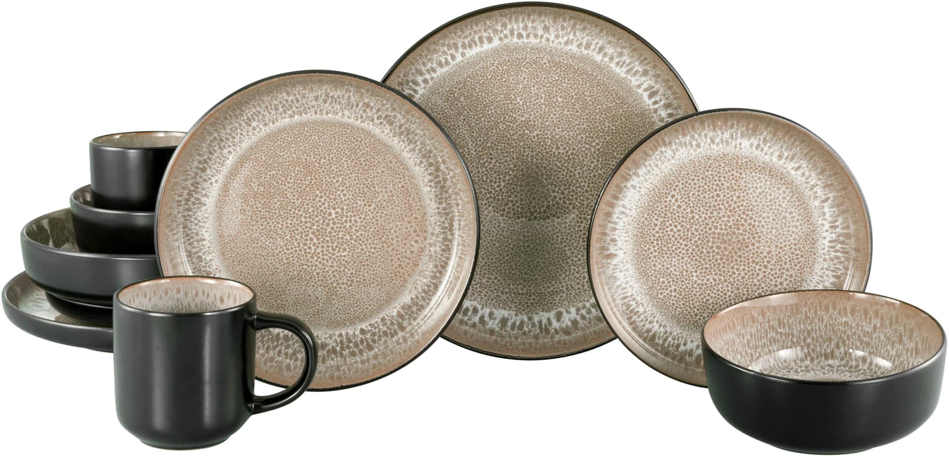 OTTO HOME Kombiservice Novalee 10-tlg. Steinzeug Beige Schwarz