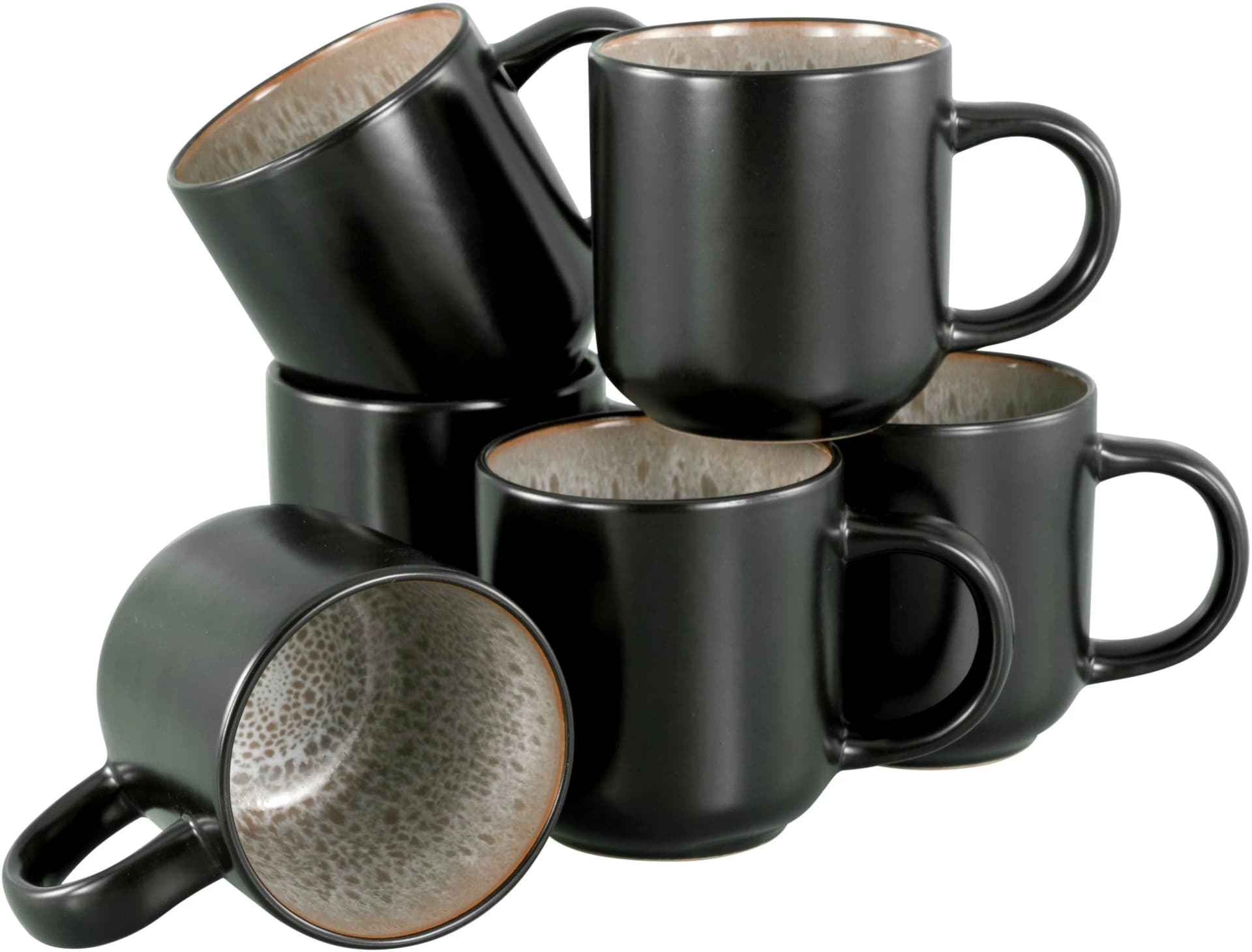 Becher MY HOME 6-teiliges Set Nydala Beige Schwarz Steinzeug