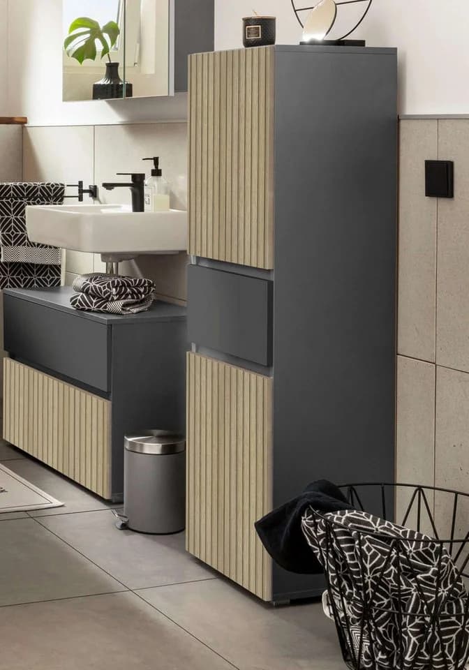 Midischrank Wisla Home Affaire Anthrazit Eiche Struktur