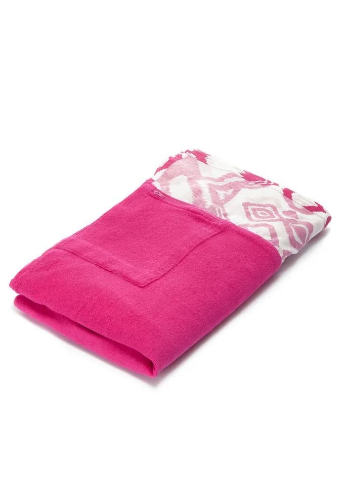 LASCANA Strandtuch Pink/Weiß 100% Baumwolle mit Tasche