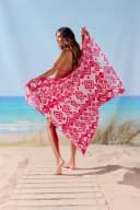 LASCANA Strandtuch Pink/Weiß 100% Baumwolle mit Tasche Bild 3
