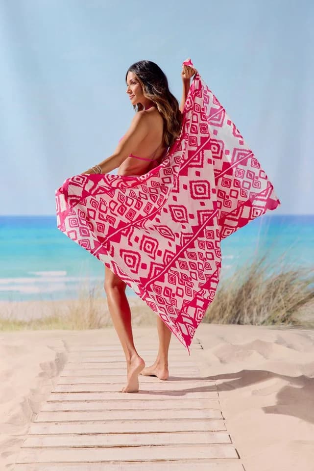 LASCANA Strandtuch Pink/Weiß 100% Baumwolle mit Tasche - Bild 3