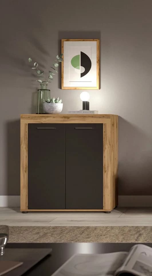 HOME AFFAIRE Highboard Aosta Grau Eiche Optik 2 Türen 3 Fächer