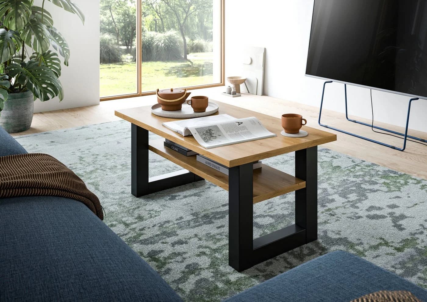 HOME AFFAIRE Couchtisch Rail Grau Eiche Nachbildung mit Ablageboden