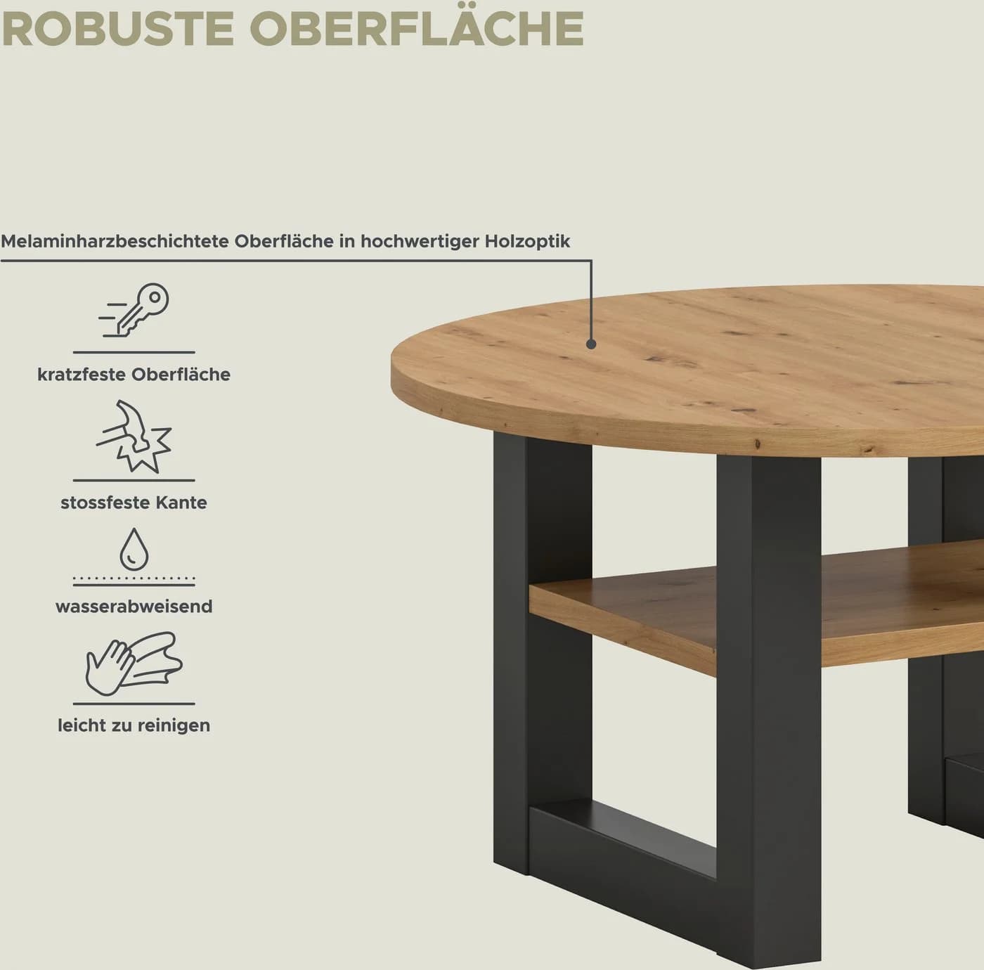 HOME AFFAIRE Couchtisch Rail Grau Eicheoptik mit Ablageboden - Bild 4