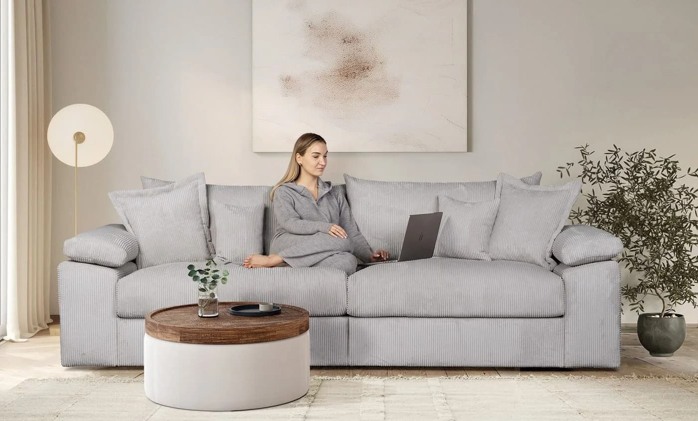 HOME AFFAIRE Big-Sofa Soft&Cosy XL Cord hellgrau mit Federkern - Bild 2
