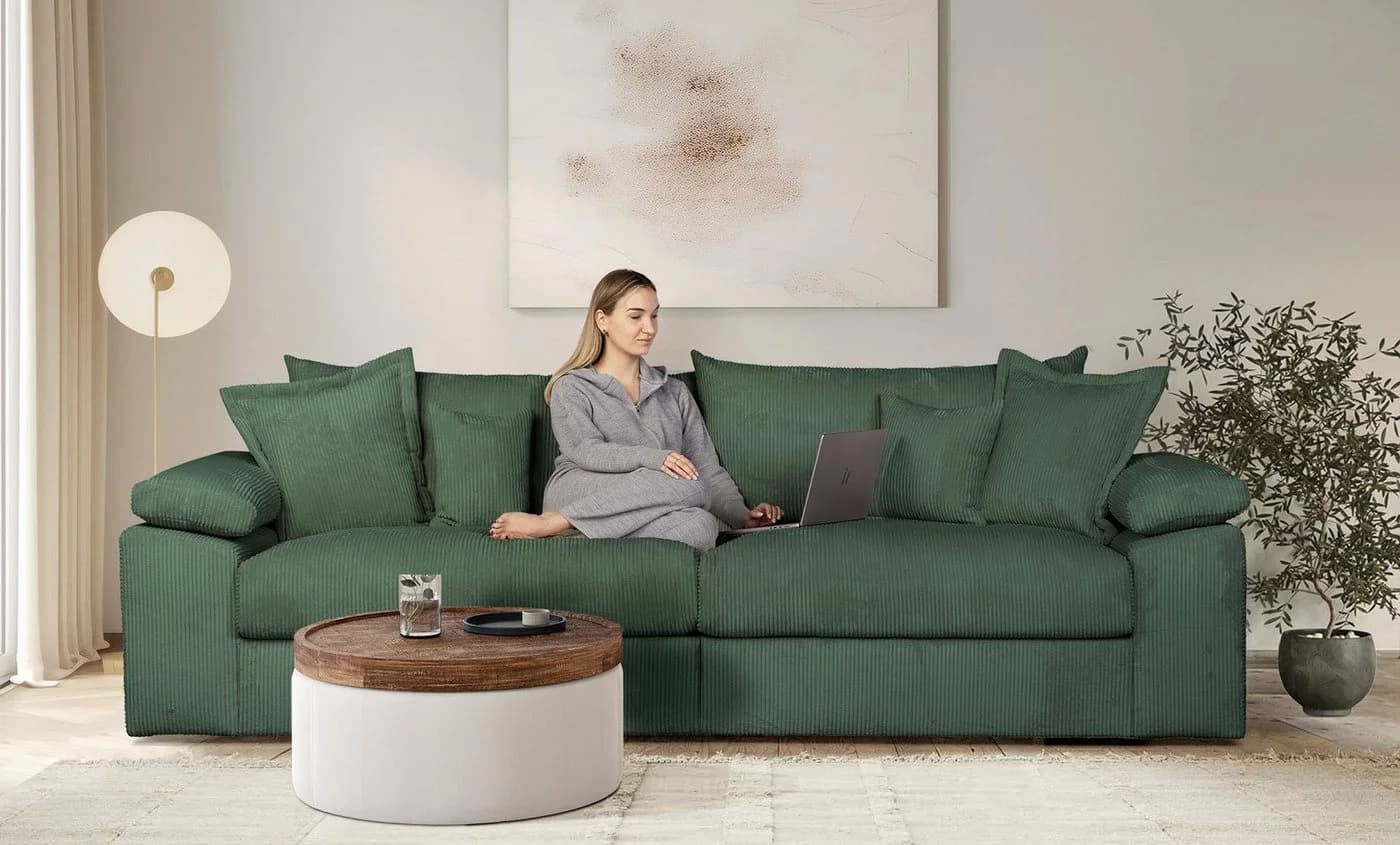 HOME AFFAIRE Big-Sofa Soft&Cosy XL Dunkelgrün Cord - Bild 2