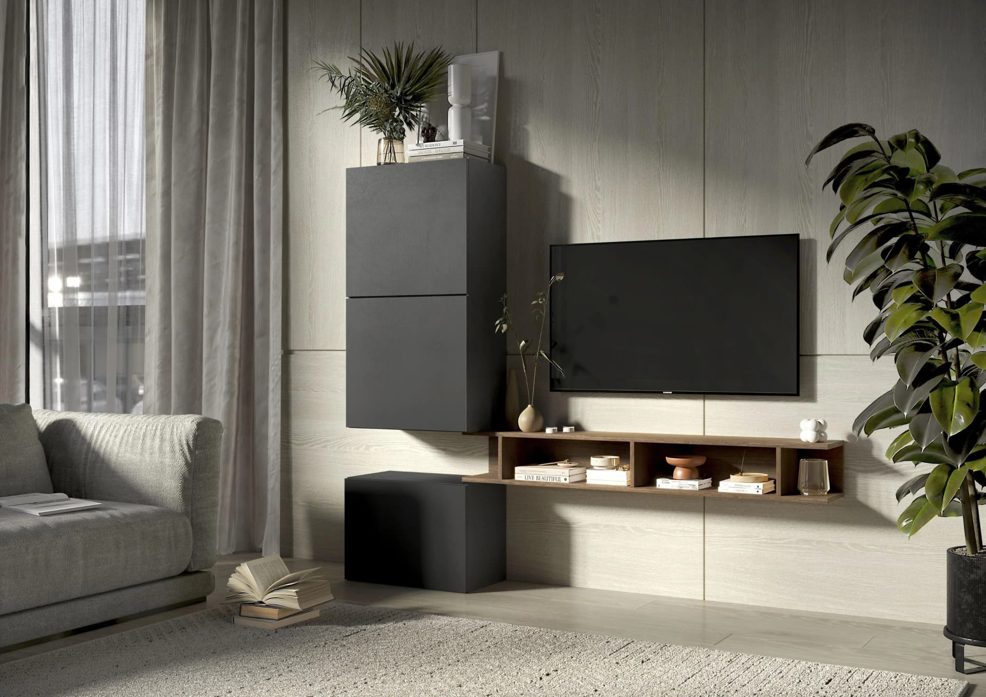 HOME AFFAIRE Infinity Wohnwand Set Schwarz Lava