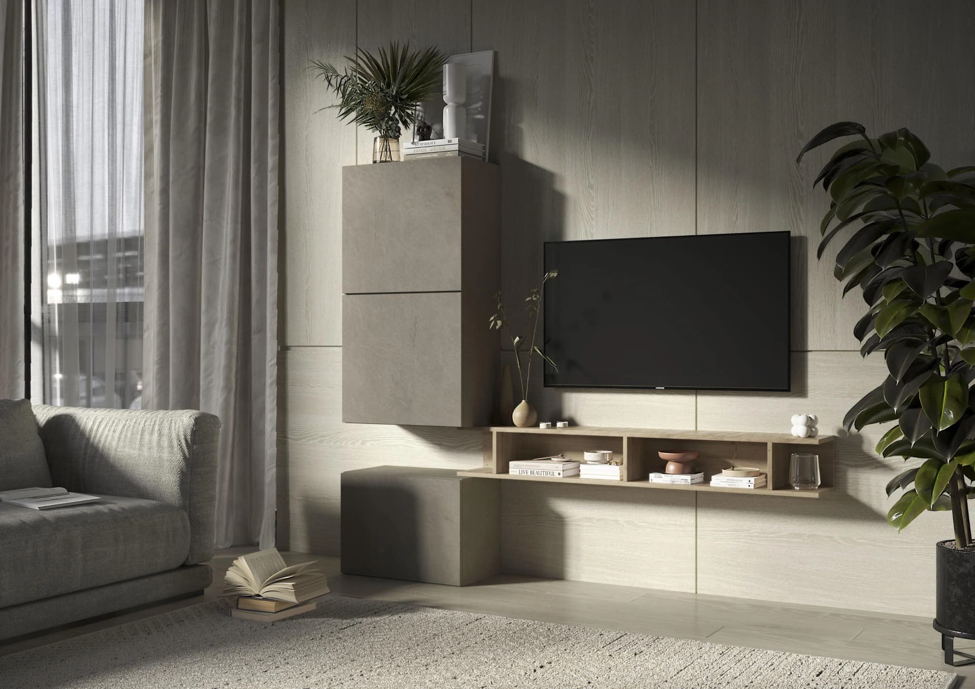 HOME AFFAIRE Infinity Wohnwand 4-tlg. Lehmfarben/Eiche Wandmontage
