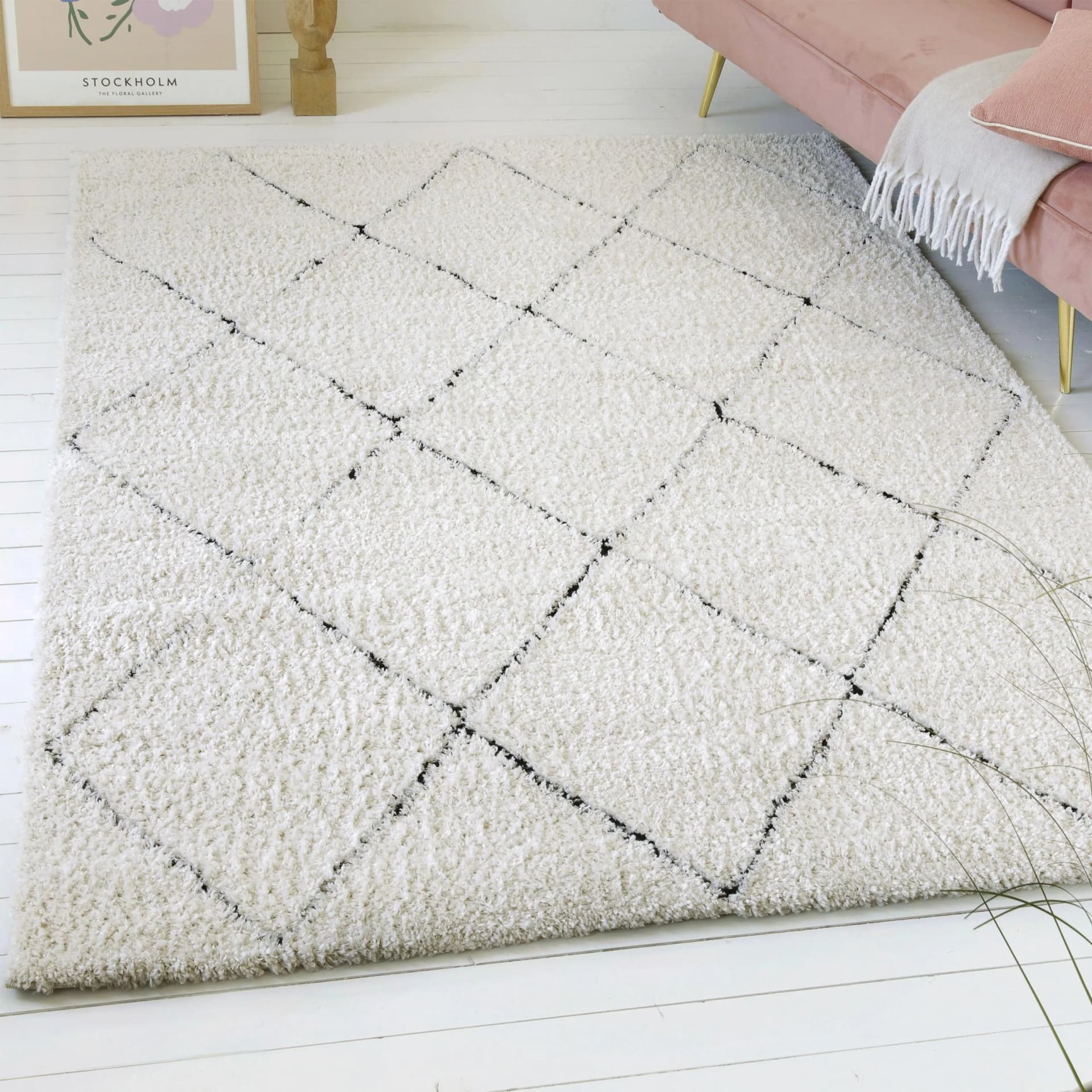 OTTO HOME Hochflor-Teppich Aveline Beige Rauten-Design Shaggy