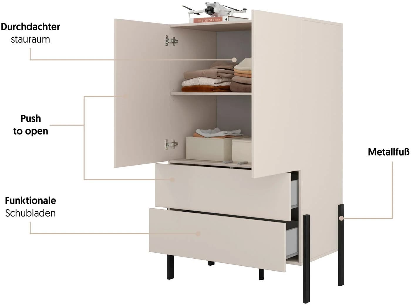OTTO HOME Jukon Wäscheschrank Beige Grifflos 2 Türen 2 Schubladen - Bild 3