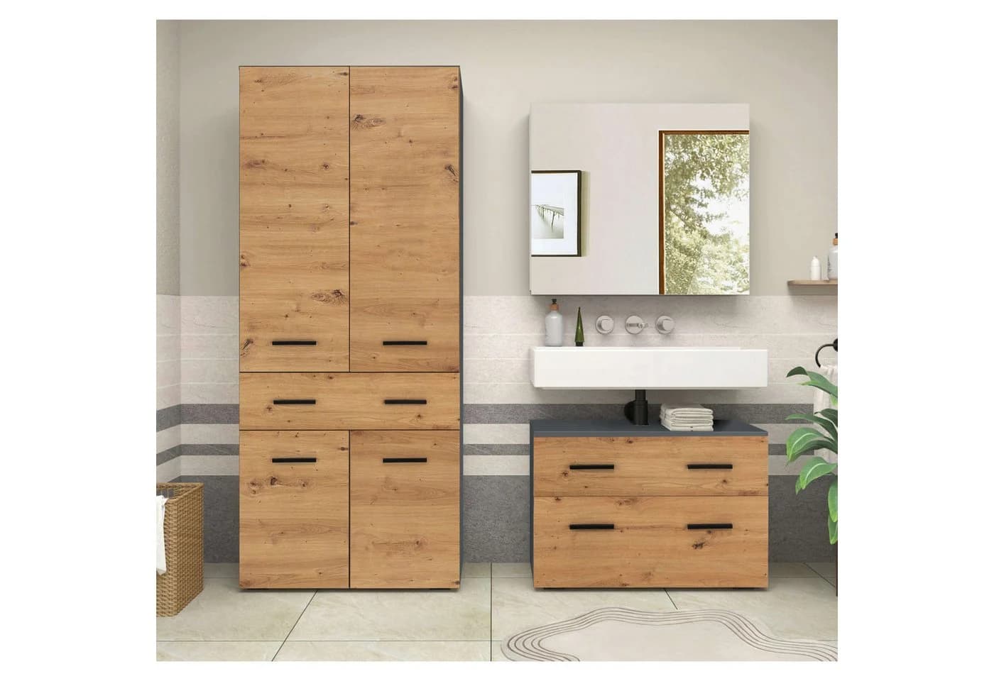 Hochschrank INOSIGN Skara Anthrazit Eichefarben Modern