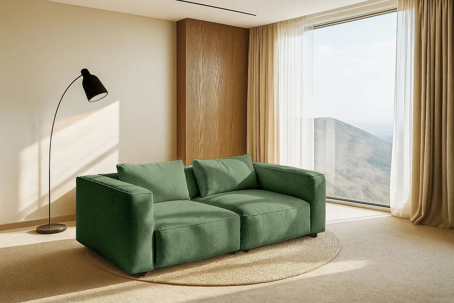 HOME AFFAIRE Tvinnet 3-Sitzer Sofa Dunkelgrün mit extra tiefer Sitzfläche
