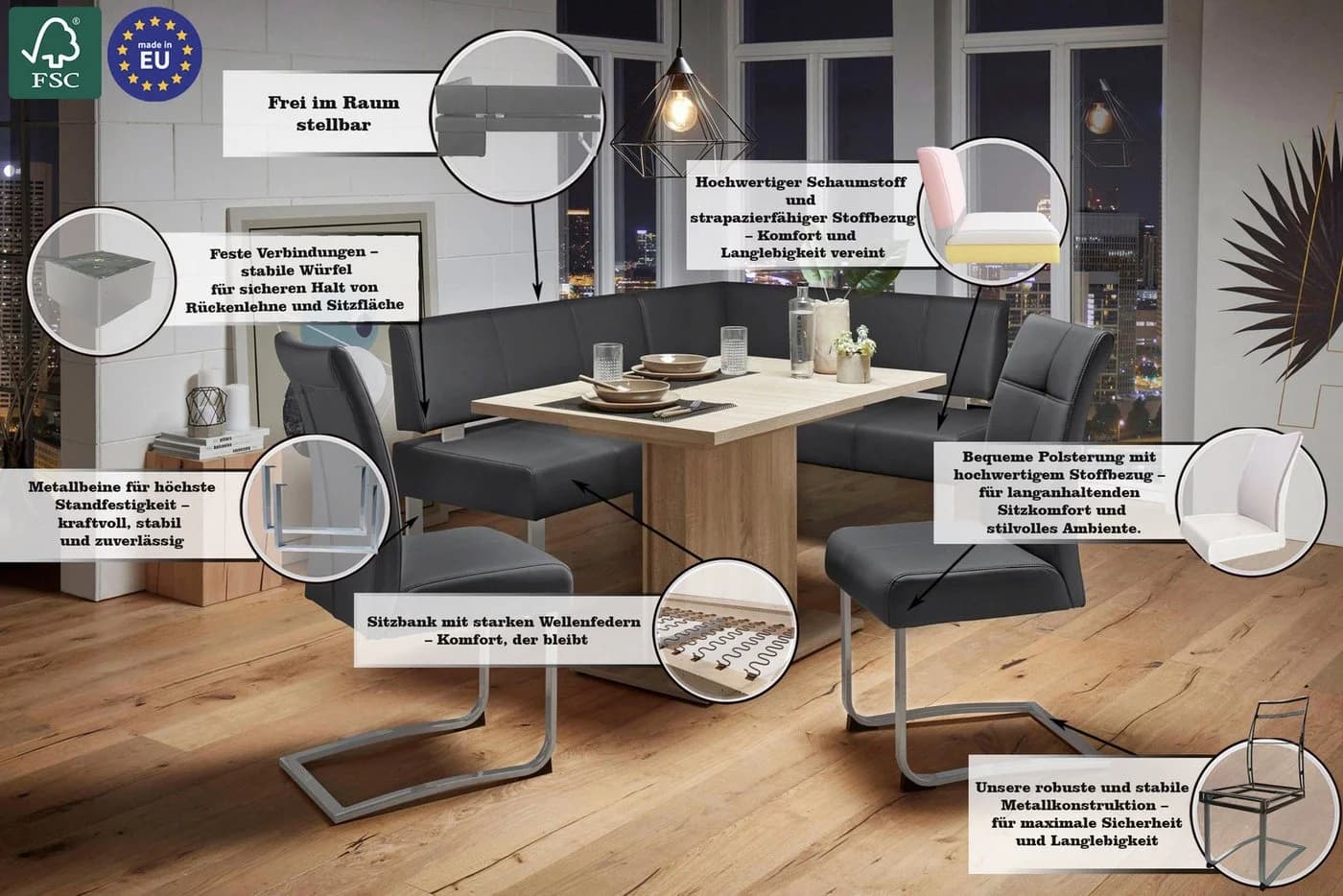 OTTO HOME Eckbank Rab Schwarz Silber FSC-zertifiziert - Bild 3