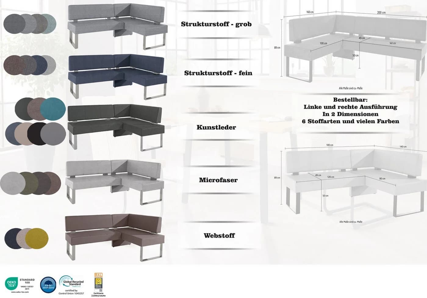 Eckbank OTTO HOME Rab Schwarz Silber FSC-Zertifiziert