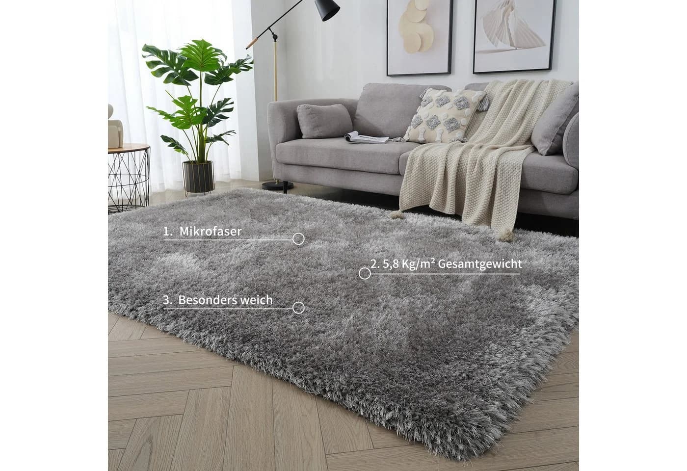 OTTO HOME Hochflor-Teppich Micro Exclusiv Grau 200x300 cm - Bild 4